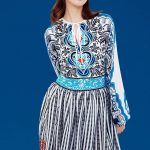 Mary Katrantzou türkíz mintás ruha divat