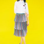 Mary Katrantzou türkíz mintás ruha divat szoknya